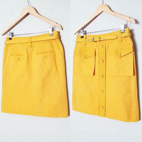 Marc by Marc Jacobs Yellow Belted Button Front Cargo Pockets Skirt 8 100% Cotton - Picture 15 of 16